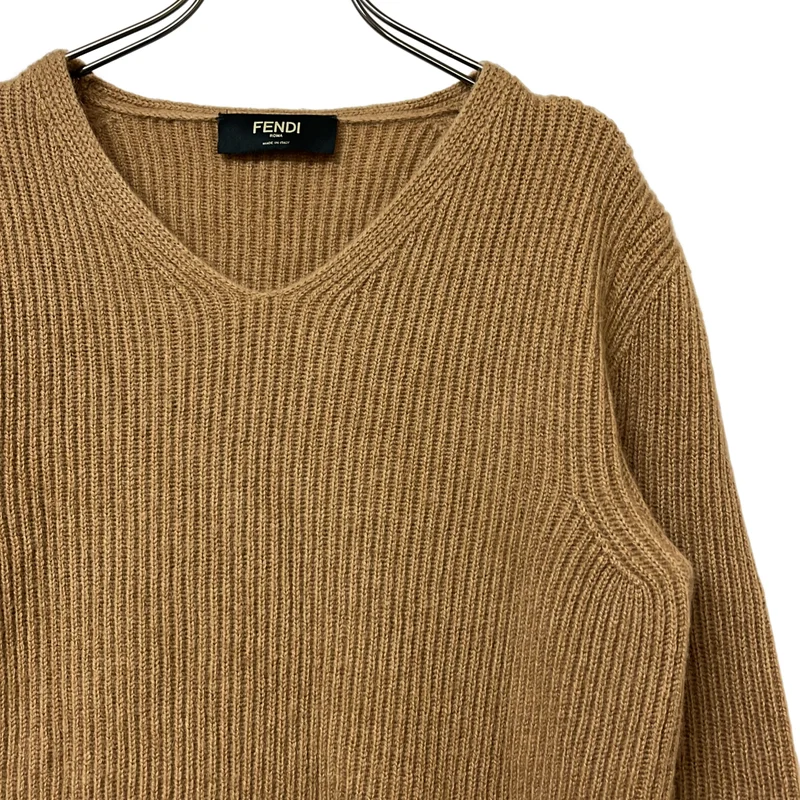 FENDI / フェンディ | キャメル Vネック リブニット | 48 | メンズ