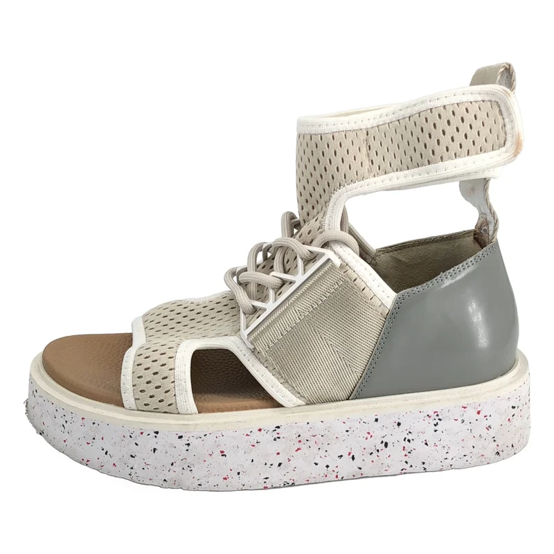 UNITED NUDE / ユナイテッドヌード | メッシュ レザーコンビ アンクルストラップ プラットフォームサンダル | 35 | レディース