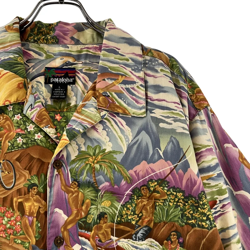 pataloha patagonia / パタゴニアパタロハ | Paradise Multi Aloha Shirt サベージ メニュー 柄 アロハ オープンカラーシャツ | L | メンズ