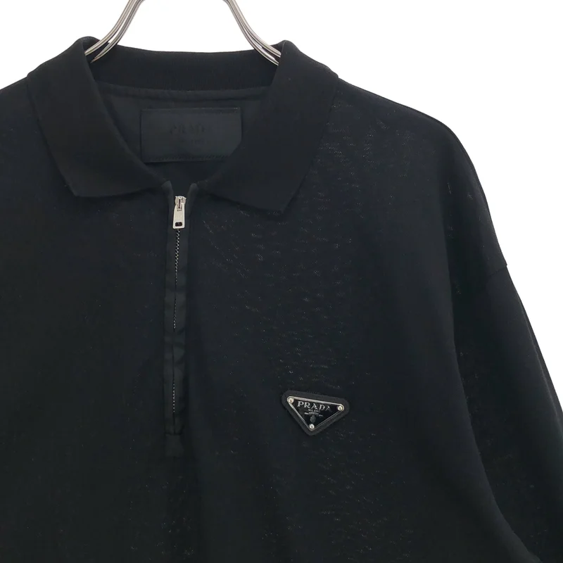 PRADA / プラダ | 2024年製 | Re-Nylon LONG-SLEEVED PIQUE / リサイクルナイロン ジップアップ ロングスリーブポロシャツ | L | メンズ