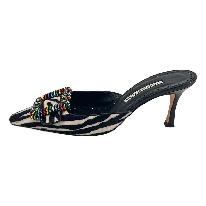 MANOLO BLAHNIK / マノロブラニク | レオパード ビーズバックル ポインテッドトゥ ミュールサンダル | 38 | レディース