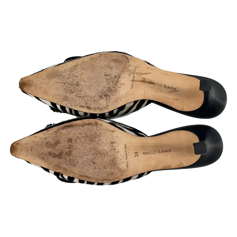 MANOLO BLAHNIK / マノロブラニク | レオパード ビーズバックル ポインテッドトゥ ミュールサンダル | 38 | レディース