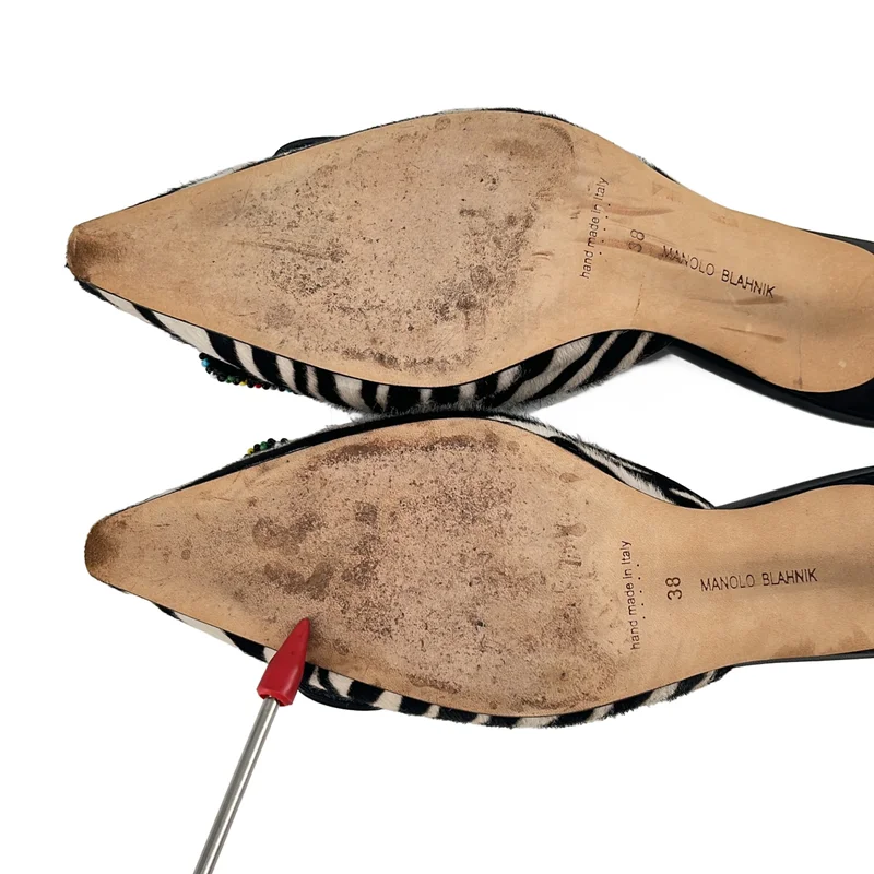 MANOLO BLAHNIK / マノロブラニク | レオパード ビーズバックル ポインテッドトゥ ミュールサンダル | 38 | レディース