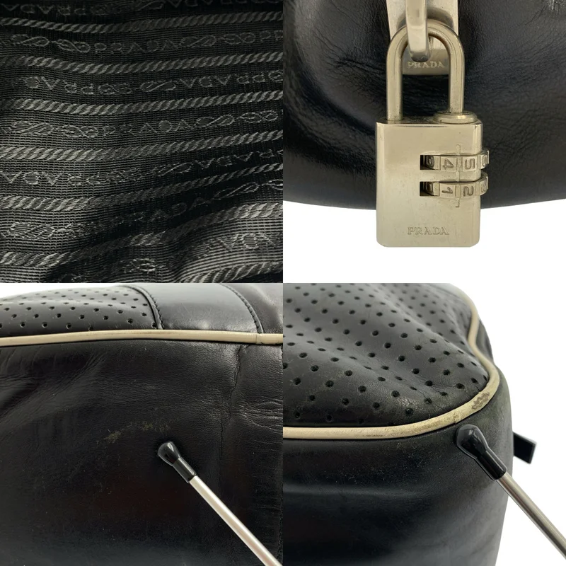 PRADA / プラダ | 2000SS | leather hand bag / レザー パンチング ボーリング ボストン ハンドバッグ / ロゴ総裏地 |