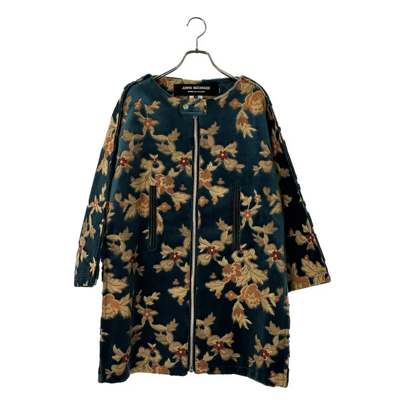 JUNYA WATANABE COMME des GARCONS / ジュンヤワタナベ | 2017AW | ベルベット フラワージャガード ノーカラー ロングジャケット | S | レディース
