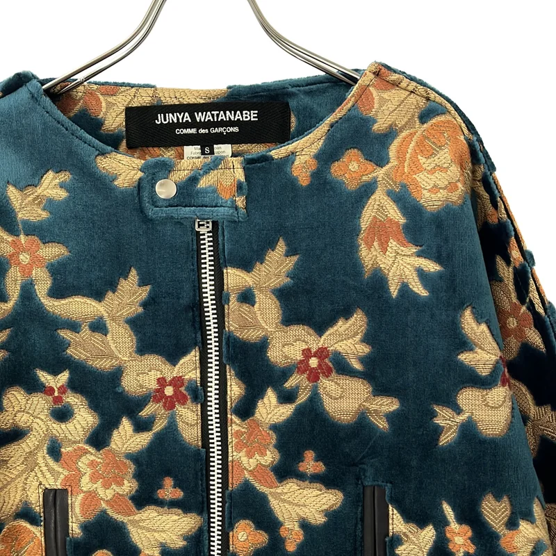 JUNYA WATANABE COMME des GARCONS / ジュンヤワタナベ | 2017AW | ベルベット フラワージャガード ノーカラー ロングジャケット | S | レディース