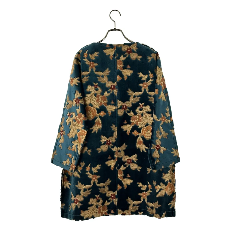 JUNYA WATANABE COMME des GARCONS / ジュンヤワタナベ | 2017AW | ベルベット フラワージャガード ノーカラー ロングジャケット | S | レディース