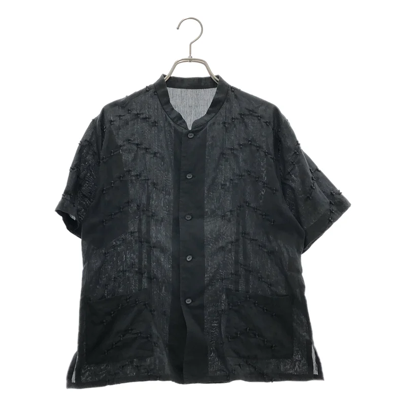 HaaT ISSEY MIYAKE / ハートイッセイミヤケ | コットン ナイロン 刺しゅう ショートスリーブ バンドカラーシャツ | 3 | レディース