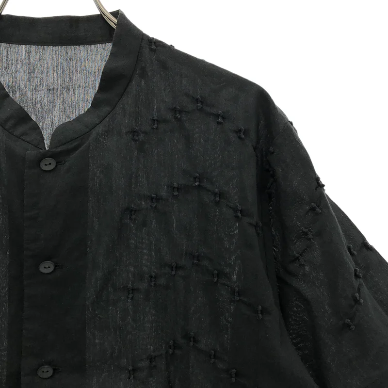 HaaT ISSEY MIYAKE / ハートイッセイミヤケ | コットン ナイロン 刺しゅう ショートスリーブ バンドカラーシャツ | 3 | レディース
