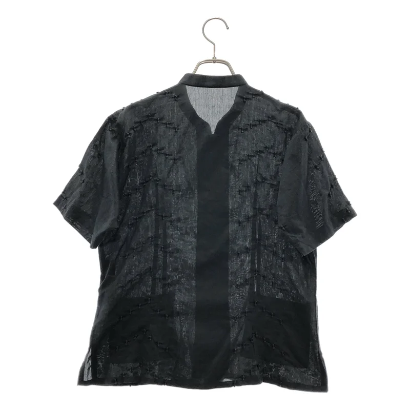 HaaT ISSEY MIYAKE / ハートイッセイミヤケ | コットン ナイロン 刺しゅう ショートスリーブ バンドカラーシャツ | 3 | レディース