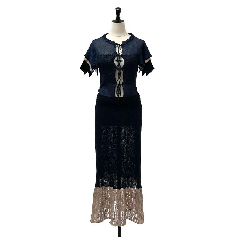 YUKI SHIMANE / ユキシマネ | Lala Hand knit dress / ベルテッド リボン ニット ワンピース |