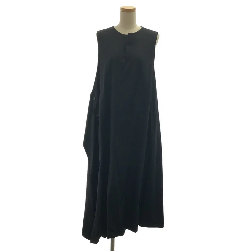 Y's / ワイズヨウジヤマモト | 2022AW | WOOL GABARDINE RIGHT FLAP BUTTON DRESS / ウールギャバ ライトフラップボタン ノースリーブドレス | 2 | レディース