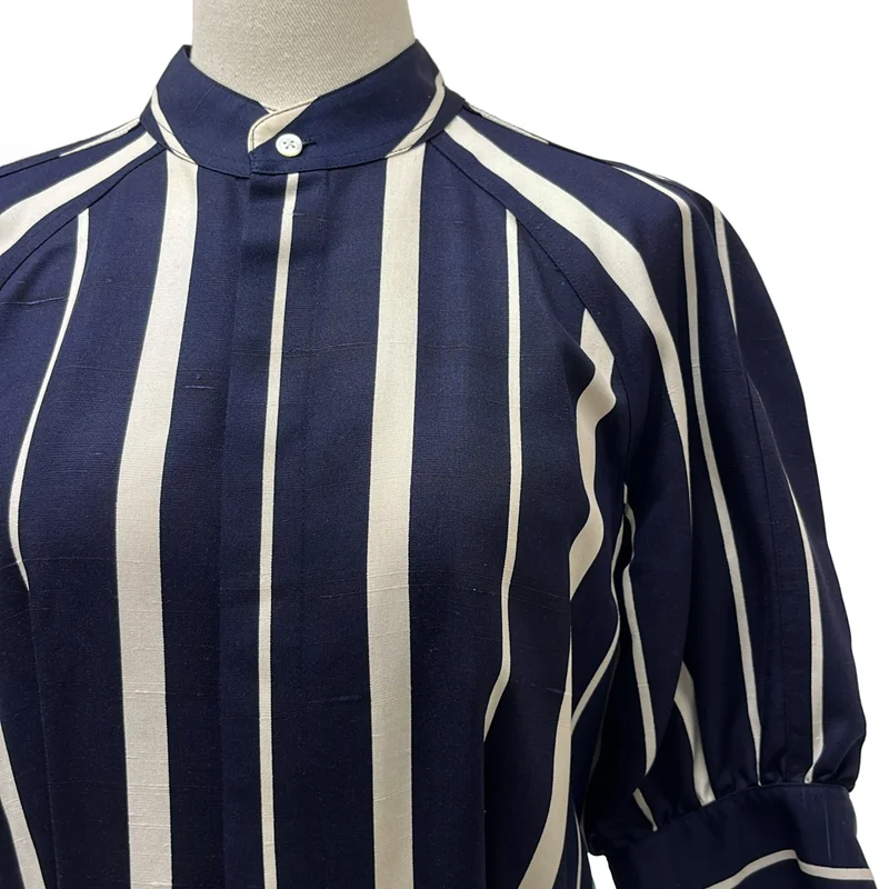 POLO RALPH LAUREN / ポロラルフローレン | シルク ストライプ パフスリーブ ワンピース | 4 | レディース