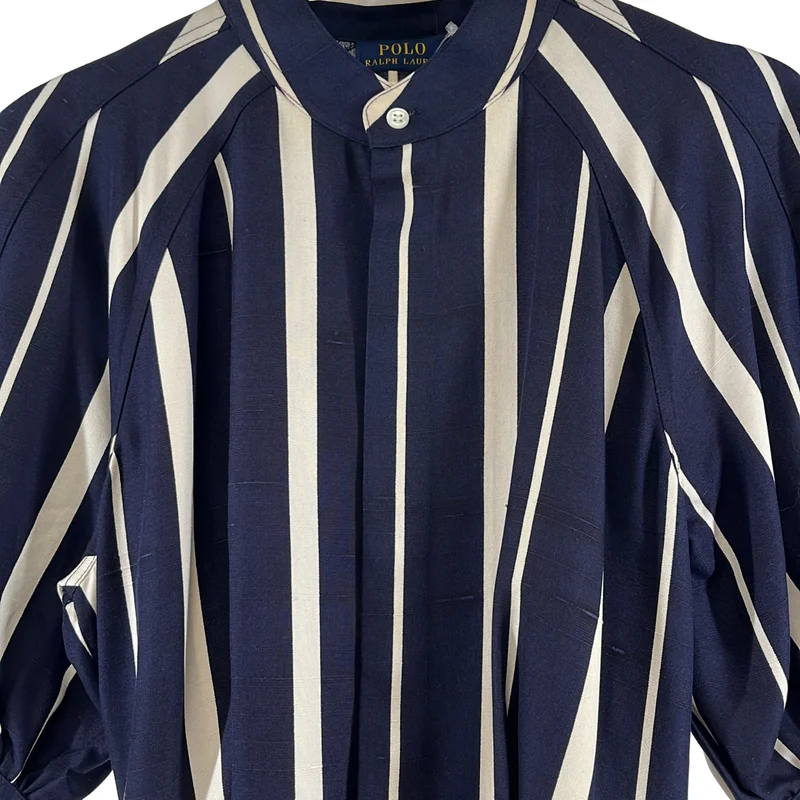 POLO RALPH LAUREN / ポロラルフローレン | シルク ストライプ パフスリーブ ワンピース | 4 | レディース