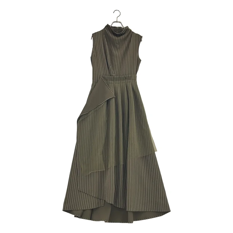 AMERI / アメリ | PINSTRIPE CONSTRUCTIVE DRESS / ピンストライプ スタンドカラー ワンピース | M | レディース