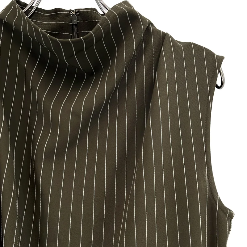 AMERI / アメリ | PINSTRIPE CONSTRUCTIVE DRESS / ピンストライプ スタンドカラー ワンピース | M | レディース