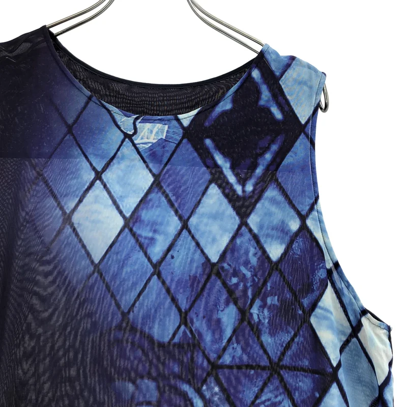 Y's / ワイズヨウジヤマモト | 2021SS | C/BOYLE DIAMOND STAINED GLASS ASYMME SLEEVELESS DRESS シアー ノースリーブ ワンピース | 2 | レディース