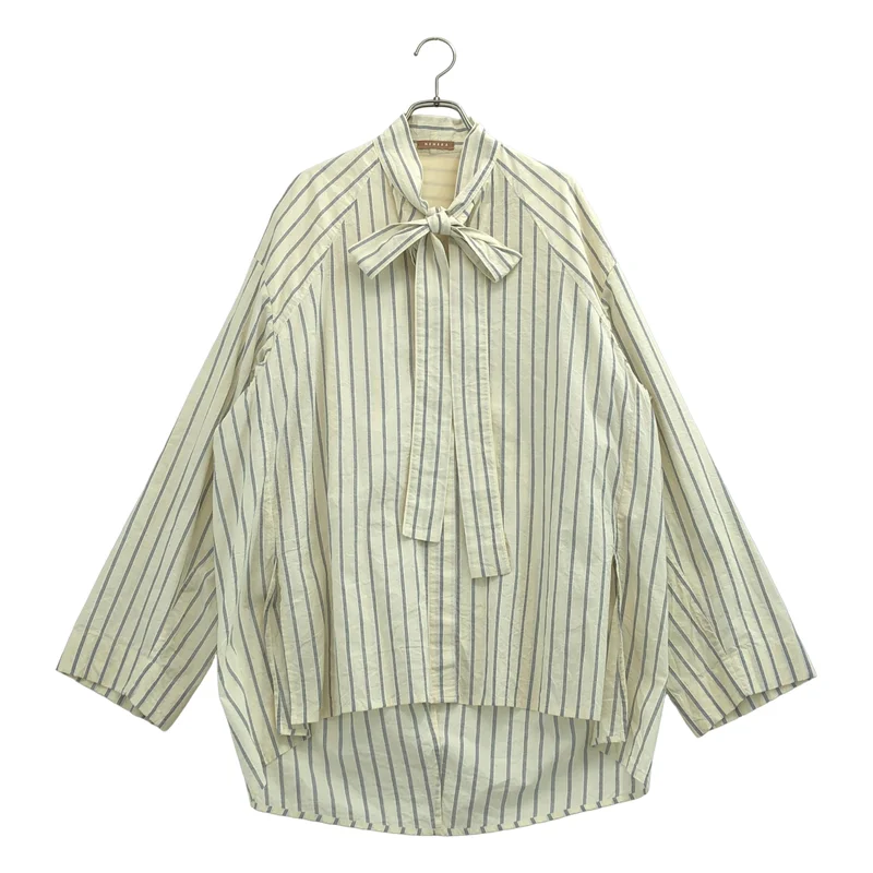 NEHERA / ネヘラ | コットン ストライプ ボウタイシャツ | 34 | レディース