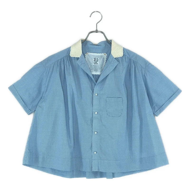 GASA / ガサ | コットン チェック バックギャザー 半袖ショートシャツ |