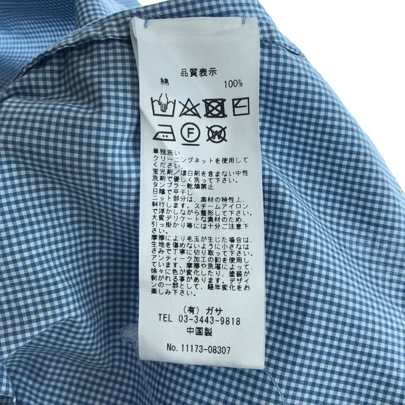 GASA / ガサ | コットン チェック バックギャザー 半袖ショートシャツ |