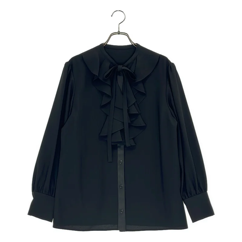 BORDERS at BALCONY / ボーダーズアットバルコニー | GEORGETTE RUFFLE BLOUSE / ロゴボタン ジョーゼットラッフルブラウス | 36 | レディース
