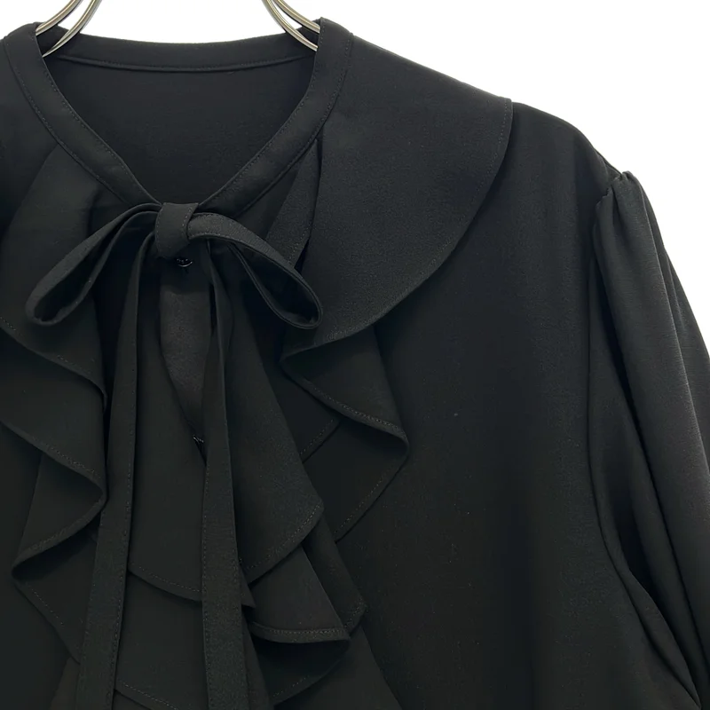 BORDERS at BALCONY / ボーダーズアットバルコニー | GEORGETTE RUFFLE BLOUSE / ロゴボタン ジョーゼットラッフルブラウス | 36 | レディース