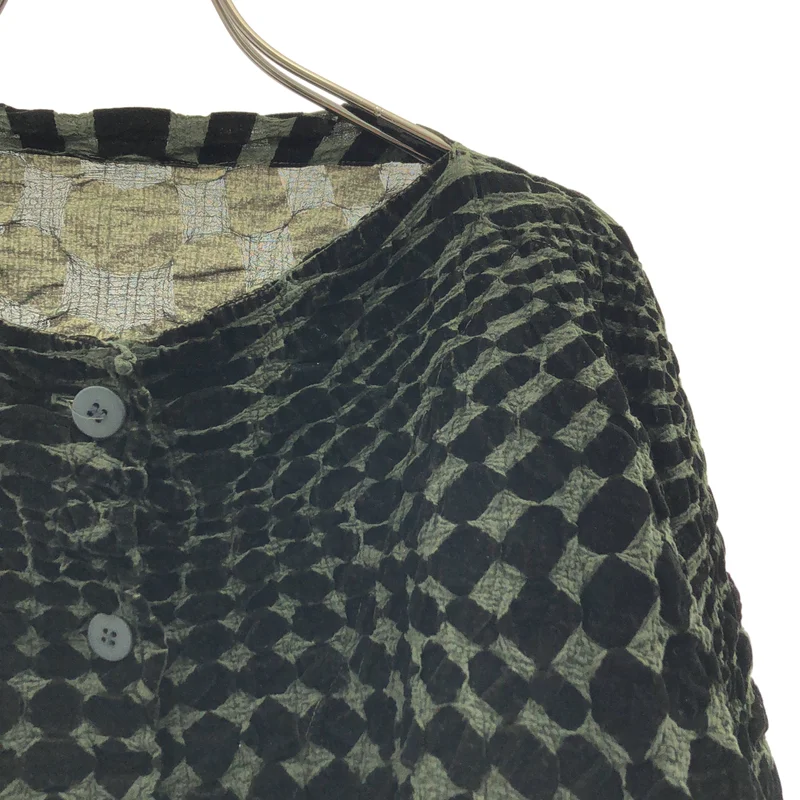 me ISSEY MIYAKE / ミーイッセイミヤケ | シワ加工 ベロア切替 ノーカラー カーディガン |
