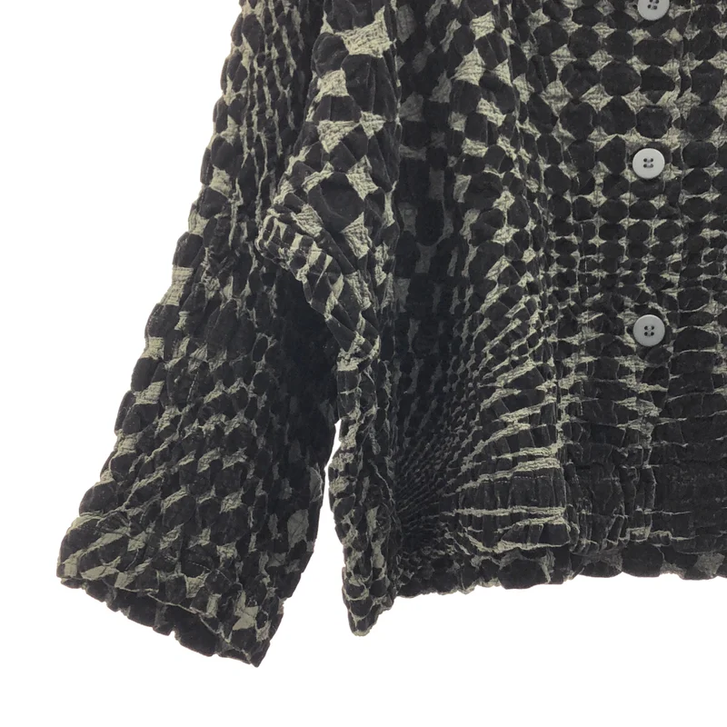 me ISSEY MIYAKE / ミーイッセイミヤケ | シワ加工 ベロア切替 ノーカラー カーディガン |
