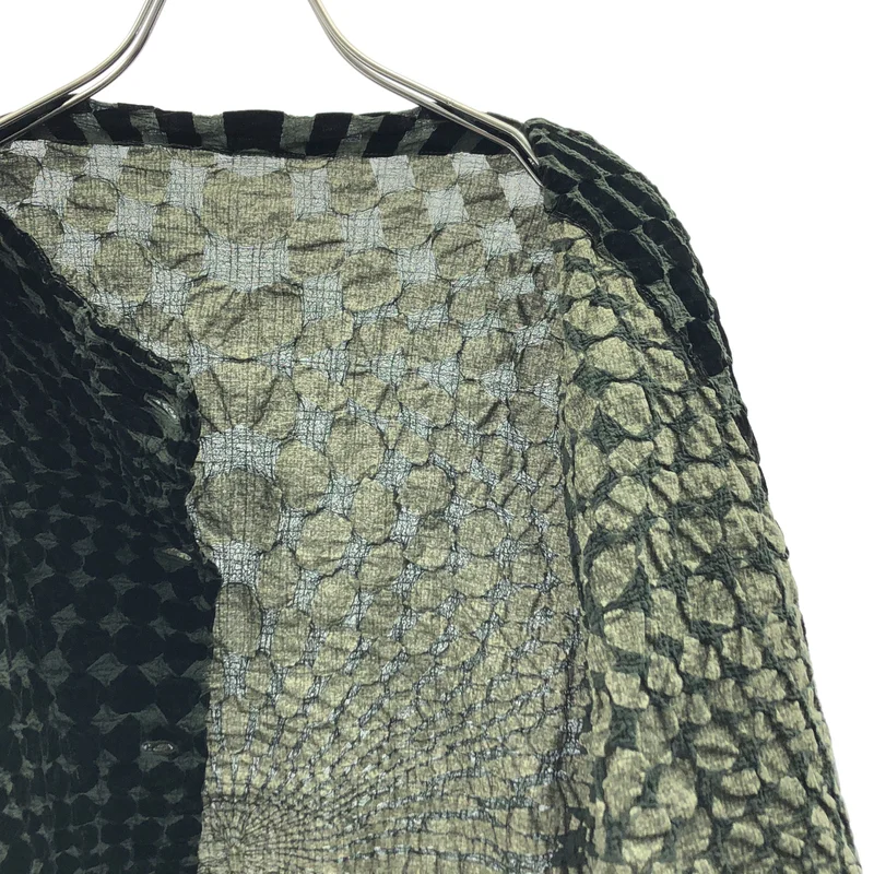 me ISSEY MIYAKE / ミーイッセイミヤケ | シワ加工 ベロア切替 ノーカラー カーディガン |