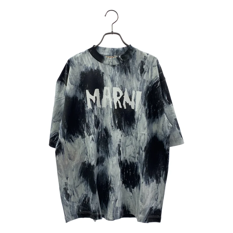 MARNI / マルニ | ブラシストロークプリント モックネック ロゴ Tシャツ | 48 | メンズ