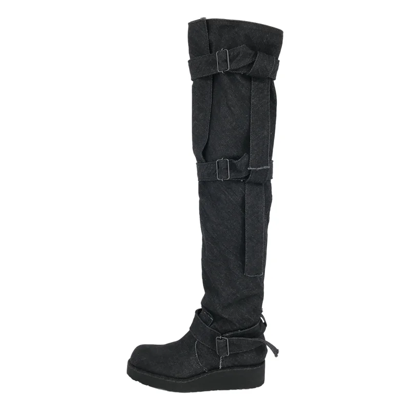 Yohji Yamamoto FEMME / ヨウジヤマモトファム | 2022AW | ストラップ デニム ロングブーツ |