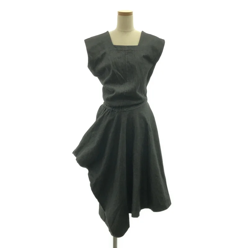 COMME des GARCONS / コムデギャルソン | 1990s | 変形 アシンメトリー スクエアネック ブラックデニム ワンピース 吊りスカート | M | レディース