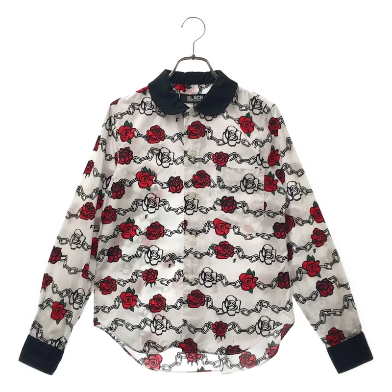 BLACK COMME des GARCONS / ブラックコムデギャルソン | 2017AW | コットン ローズチェーン プリント ラウンドカラーシャツ | XS | レディース