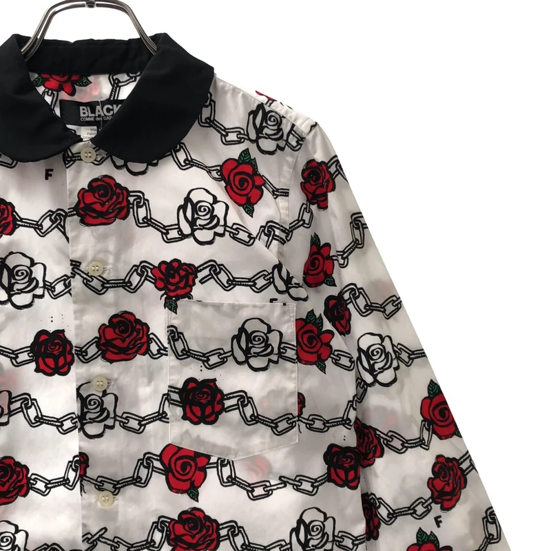 BLACK COMME des GARCONS / ブラックコムデギャルソン | 2017AW | コットン ローズチェーン プリント ラウンドカラーシャツ | XS | レディース