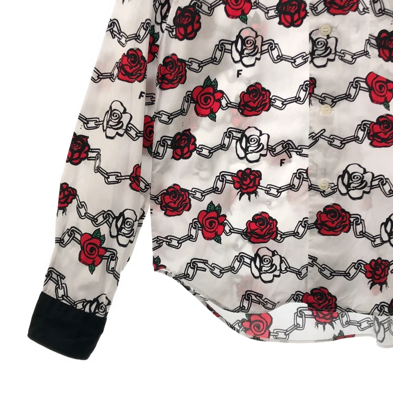 BLACK COMME des GARCONS / ブラックコムデギャルソン | 2017AW | コットン ローズチェーン プリント ラウンドカラーシャツ | XS | レディース