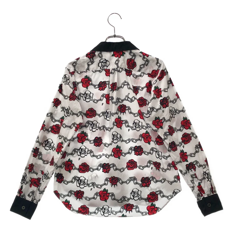 BLACK COMME des GARCONS / ブラックコムデギャルソン | 2017AW | コットン ローズチェーン プリント ラウンドカラーシャツ | XS | レディース