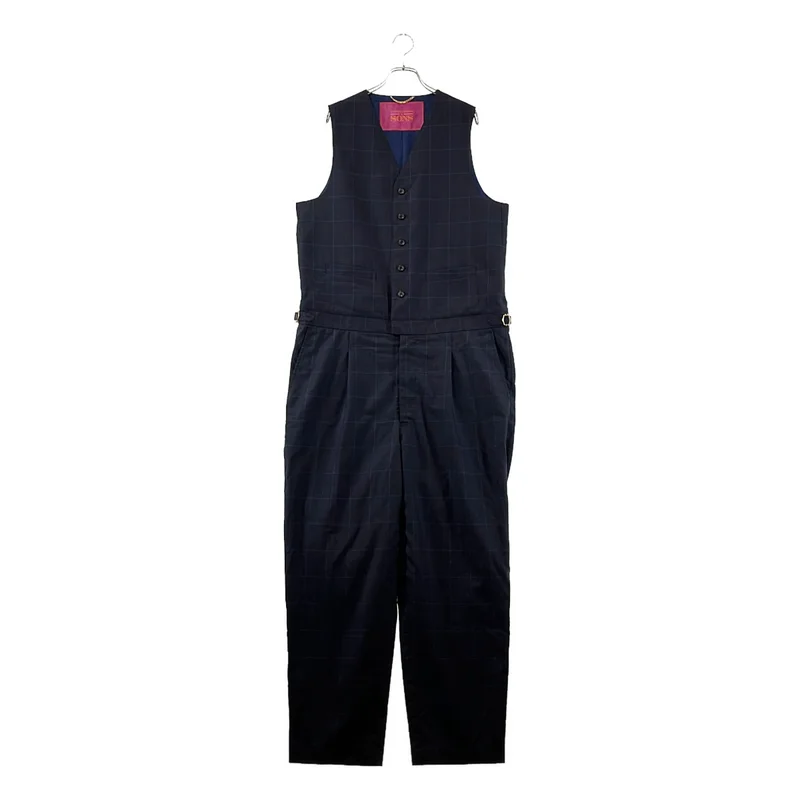 UNITED ARROWS & SONS / ユナイテッドアローズアンドサンズ | MILES/J JUMPSUIT / ウール チェック ノースリーブジャンプスーツ | XL | ネイビー | メンズ UNITED ARROWS & SONS / ユナイテッドアローズアンドサンズ | MILES/J