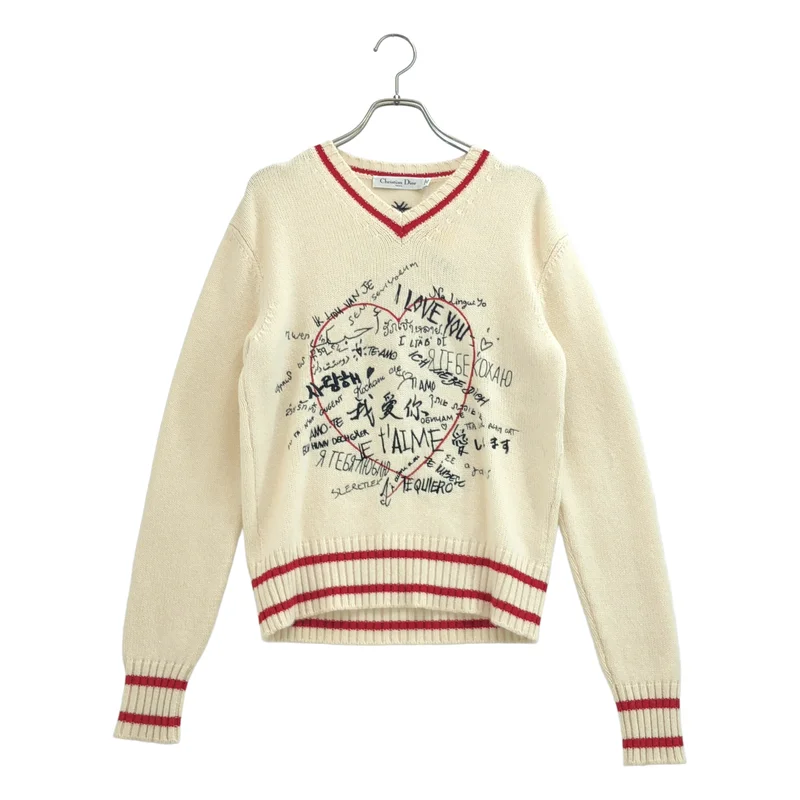 Christian Dior / クリスチャンディオール | 2020AW | カシミヤ I LOVE YOU 刺しゅう Vネックニット | 34 | レディース