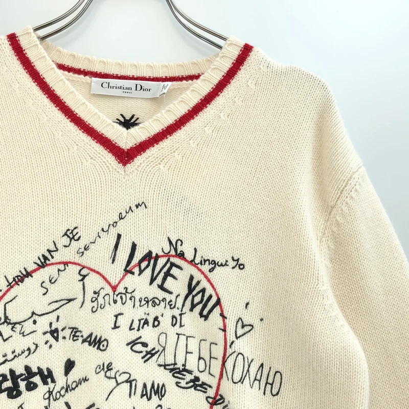 Christian Dior / クリスチャンディオール | 2020AW | カシミヤ I LOVE YOU 刺しゅう Vネックニット | 34 | レディース