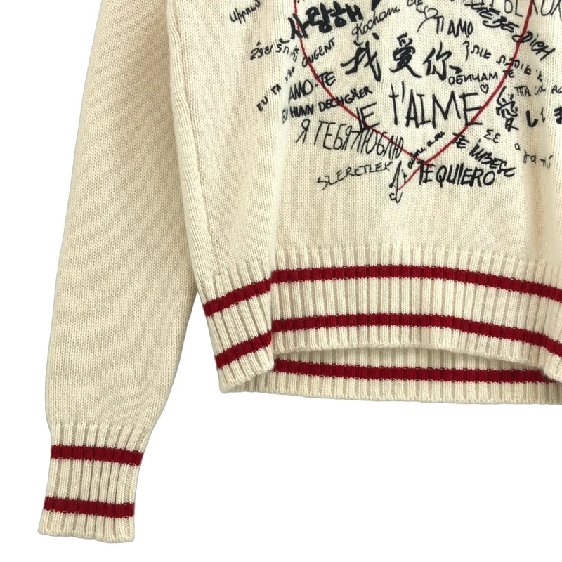 Christian Dior / クリスチャンディオール | 2020AW | カシミヤ I LOVE YOU 刺しゅう Vネックニット | 34 | レディース
