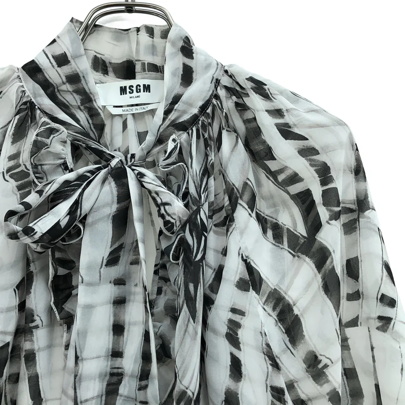 MSGM / エムエスジーエム | ストライプ ギャザースリーブ シアー ボウタイブラウス | 40 | レディース