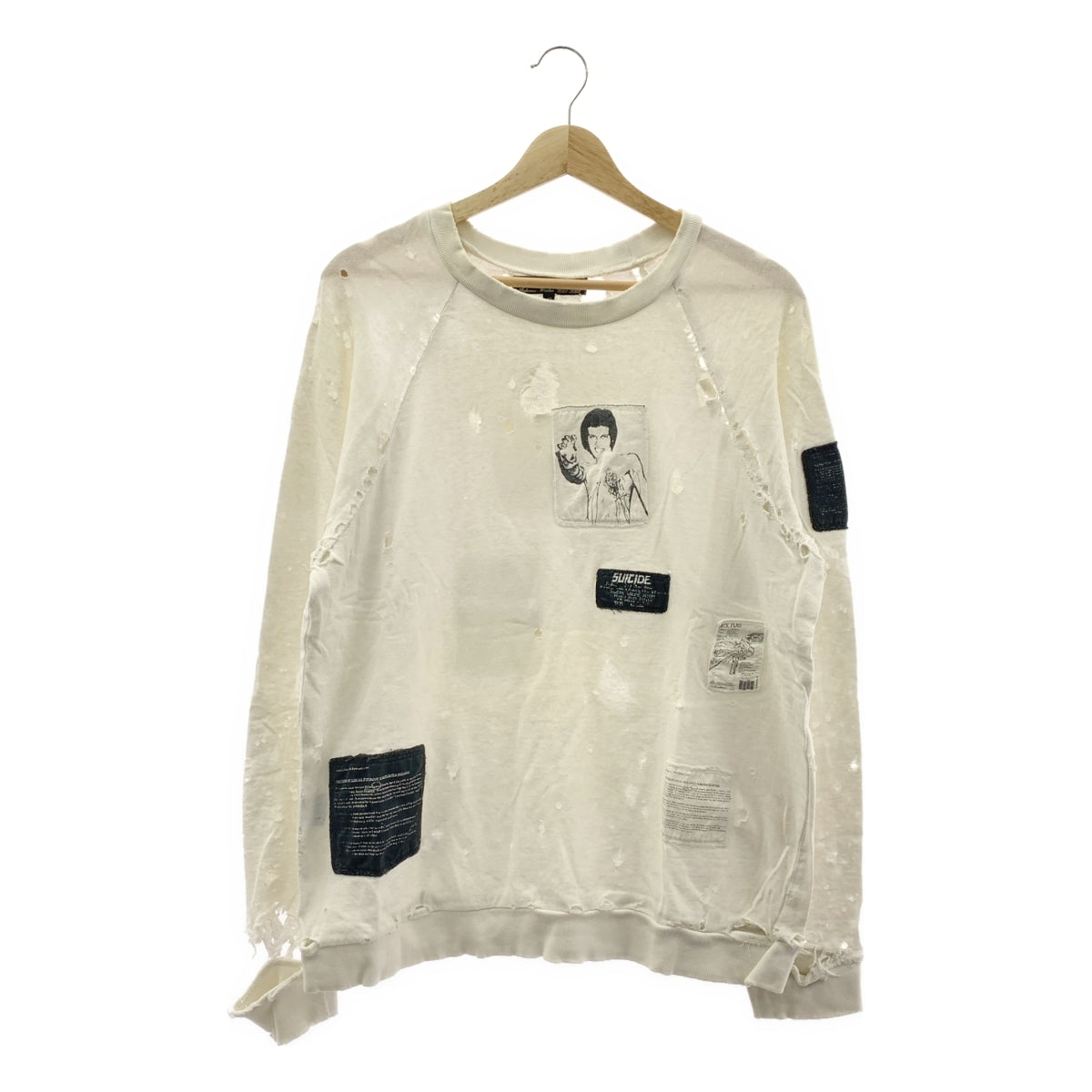 RAF SIMONS / ラフシモンズ | 2001AW | Riot Riot Riot期 デストロイ クラッシュ加工 パッチ ダメージ クルーネックスウェット | 48 | ホワイト | メンズ RAF SIMONS / ラフシモンズ | 2001AW | Riot Riot Riot期 デストロイ