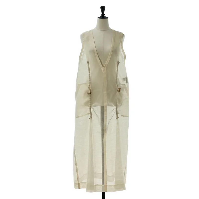 ISSEY MIYAKE / イッセイミヤケ | 2026SS | コットン リネン混 フロントアジャスター ノースリーブ シアーワンピース | 1 | レディース