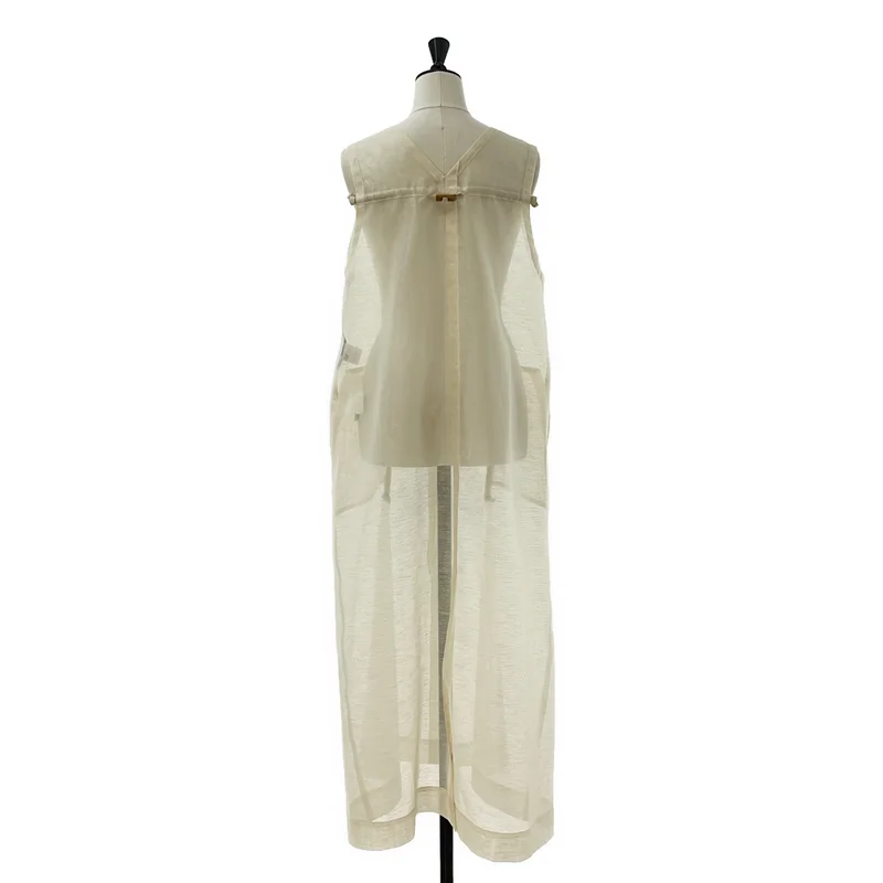 ISSEY MIYAKE / イッセイミヤケ | 2026SS | コットン リネン混 フロントアジャスター ノースリーブ シアーワンピース | 1 | レディース
