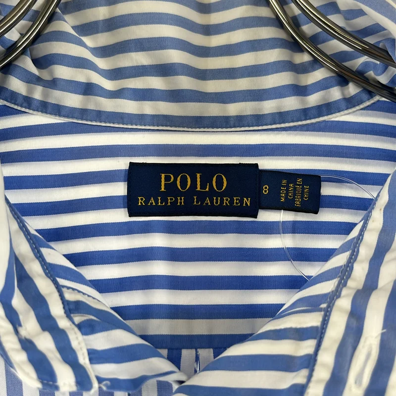 POLO RALPH LAUREN / ポロラルフローレン | ストライプ ワンポイントポニー  サイドポケット シャツ ワンピース | 8 | レディース