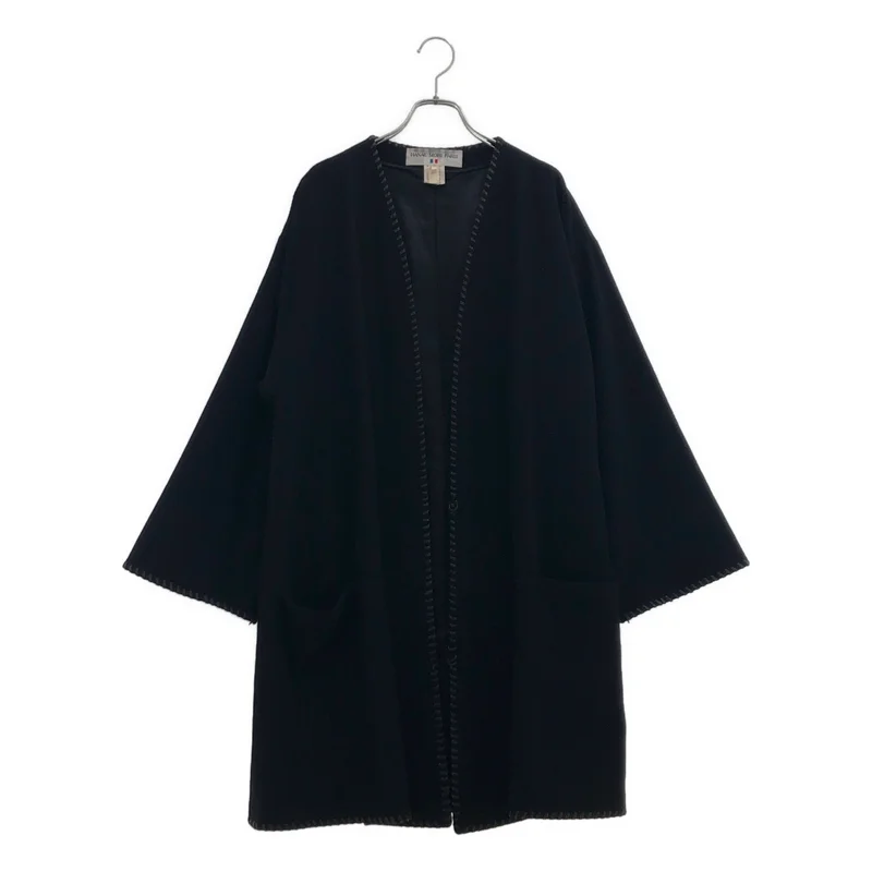HANAE MORI / ハナエ　モリ | ウール カシミヤ レザー切替 ノーカラー コート / 総裏地 | 40 | レディース