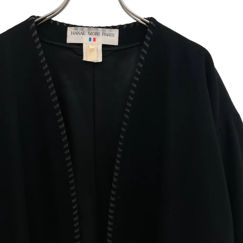 HANAE MORI / ハナエ　モリ | ウール カシミヤ レザー切替 ノーカラー コート / 総裏地 | 40 | レディース