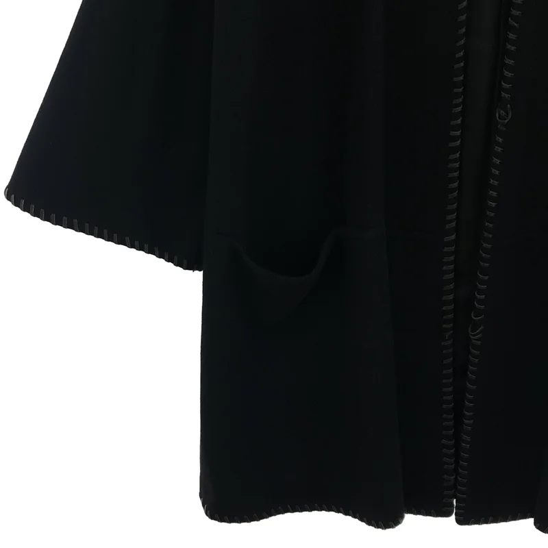 HANAE MORI / ハナエ　モリ | ウール カシミヤ レザー切替 ノーカラー コート / 総裏地 | 40 | レディース