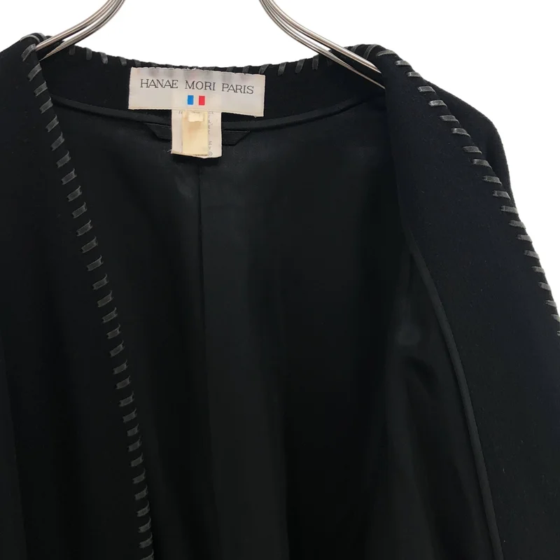 HANAE MORI / ハナエ　モリ | ウール カシミヤ レザー切替 ノーカラー コート / 総裏地 | 40 | レディース