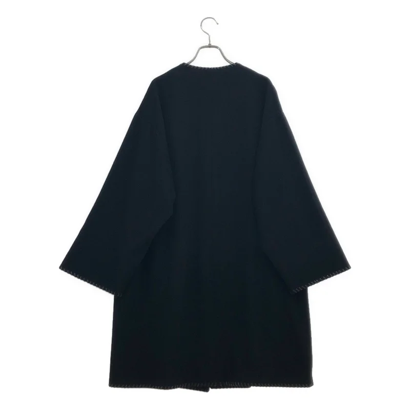 HANAE MORI / ハナエ　モリ | ウール カシミヤ レザー切替 ノーカラー コート / 総裏地 | 40 | レディース